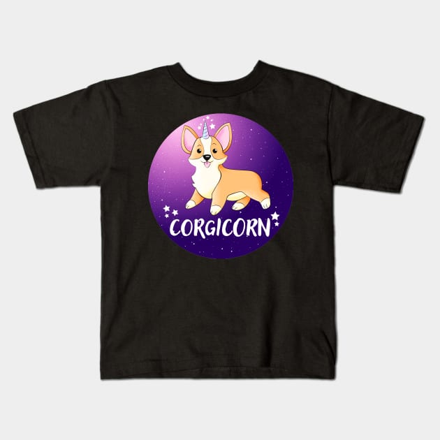 Corgicorn Cute Corgi Lover Quote Artwork Kids T-Shirt by Squeak Art